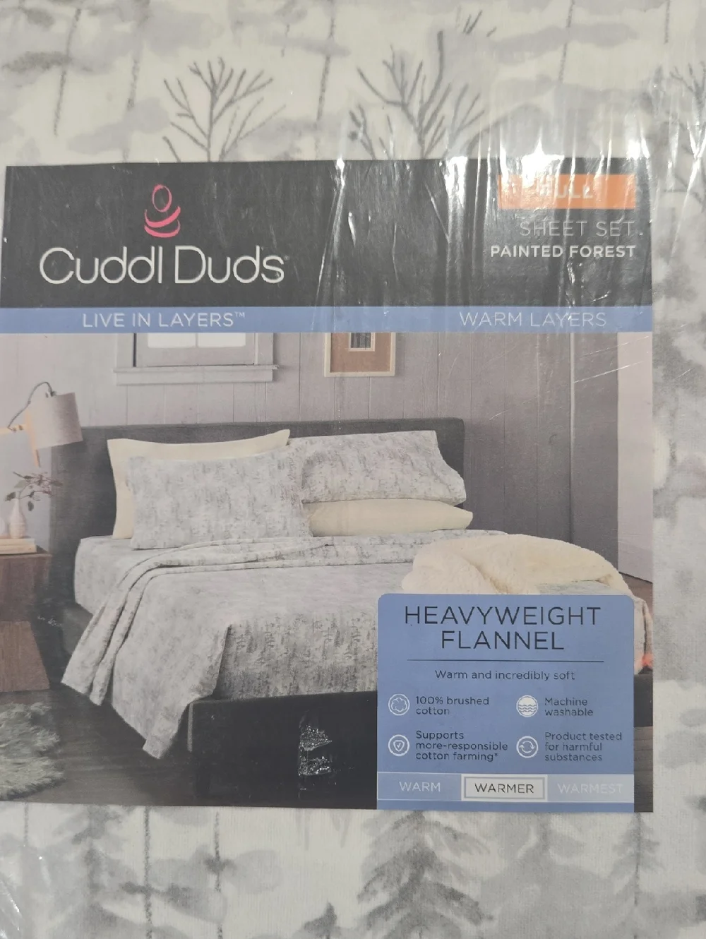 Cuddl Duds Painted Forest Heavyweight Flannel Full Size Sheet Set - NEW
